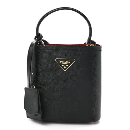 Prada Saffiano Cuir Small Panier Bucket Bag Black Fuoco 1 of 10