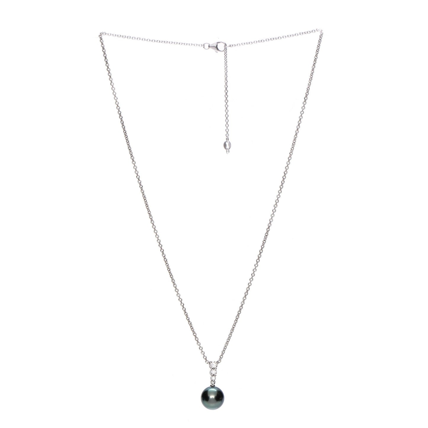 18K White Gold Diamond Black South Sea Pearl 10mm Morning Dew Pendant Necklace