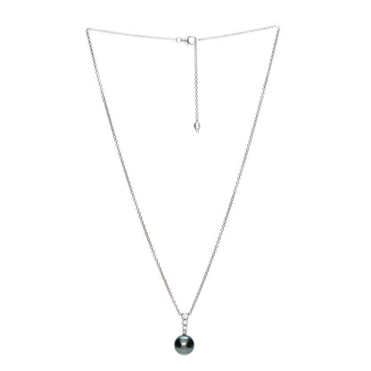 Mikimoto 18K White Gold Diamond Black South Sea Pearl 10mm Morning Dew Pendant Necklace 3 of 6