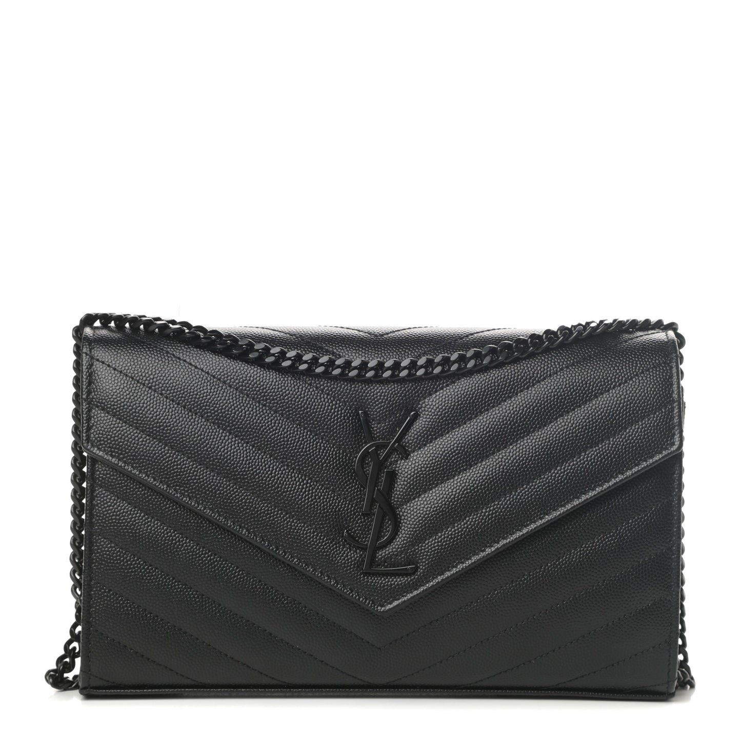 Grain De Poudre Matelasse Chevron Monogram Chain Wallet Black