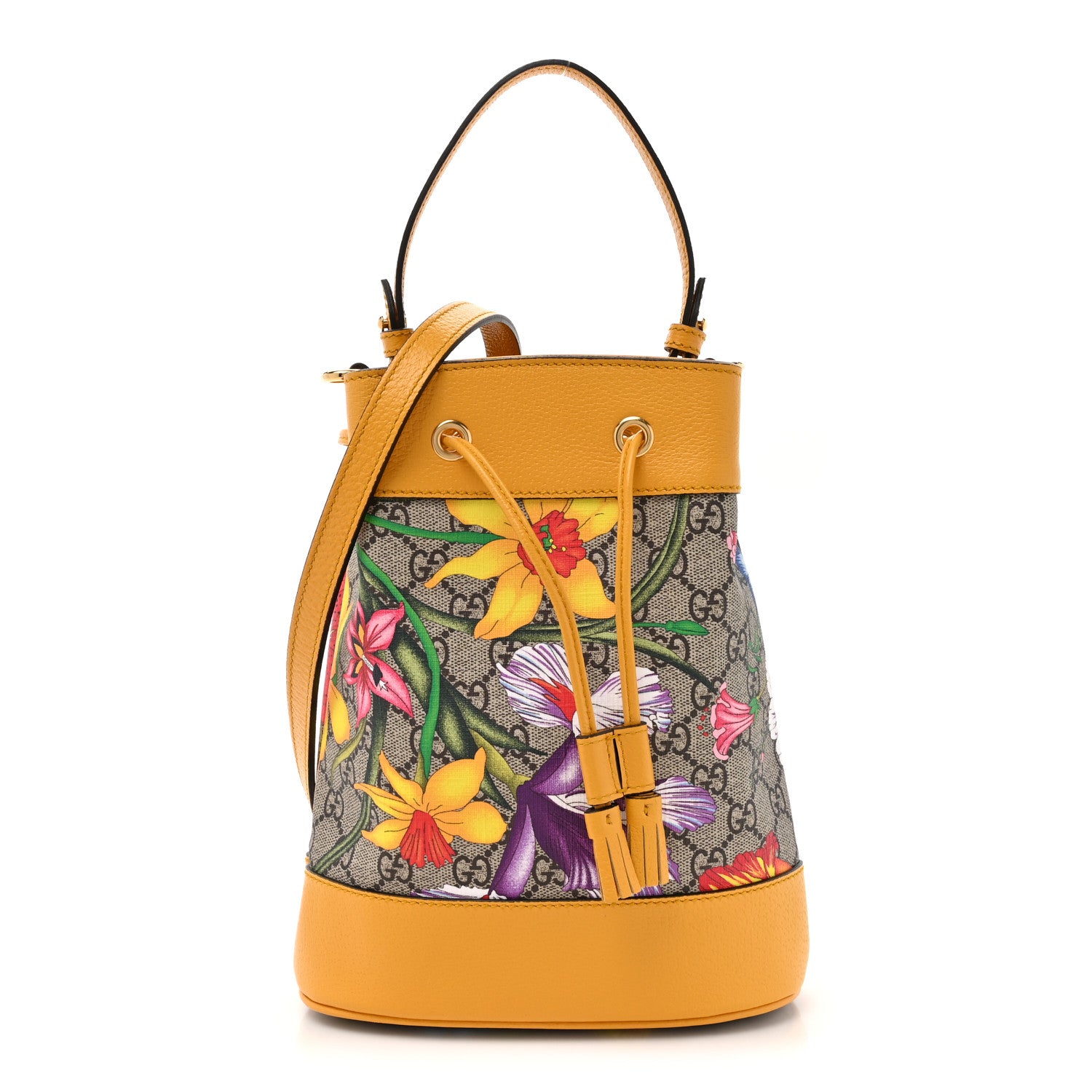 Gucci GG Supreme Monogram Flora Small Ophidia Bucket Bag Beige Multicolor Crop 1 of 10