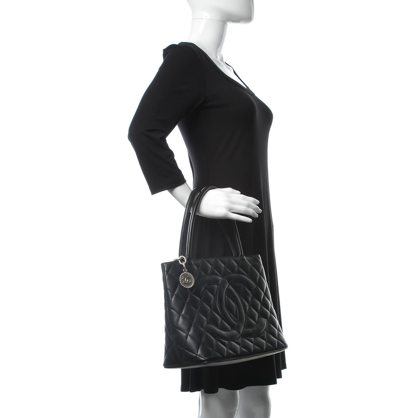 Caviar Quilted Medallion Tote Black