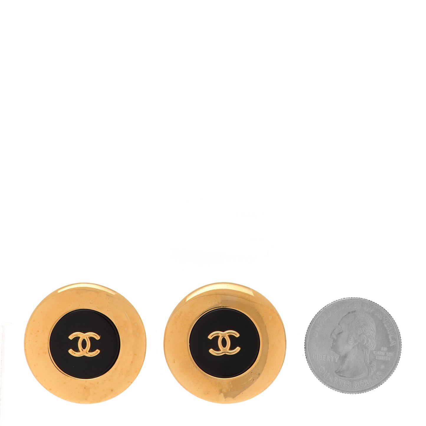 CC Round Clip On Earrings Gold Black