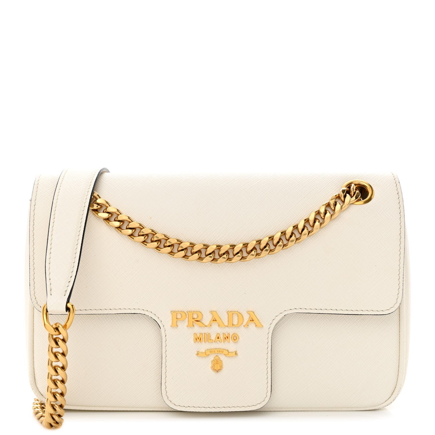Prada Saffiano Flap Shoulder Bag Bianco 1 of 13