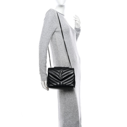 Saint Laurent Calfskin Y Quilted Monogram Monochrome Small Loulou Chain Satchel Black 2 of 10