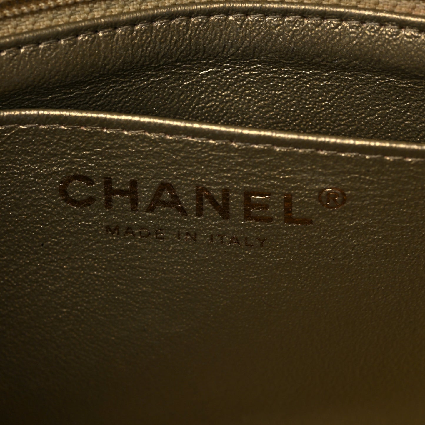 Patent Metallic Crumpled Calfskin Chevron Quilted Mini Square Flap Gold