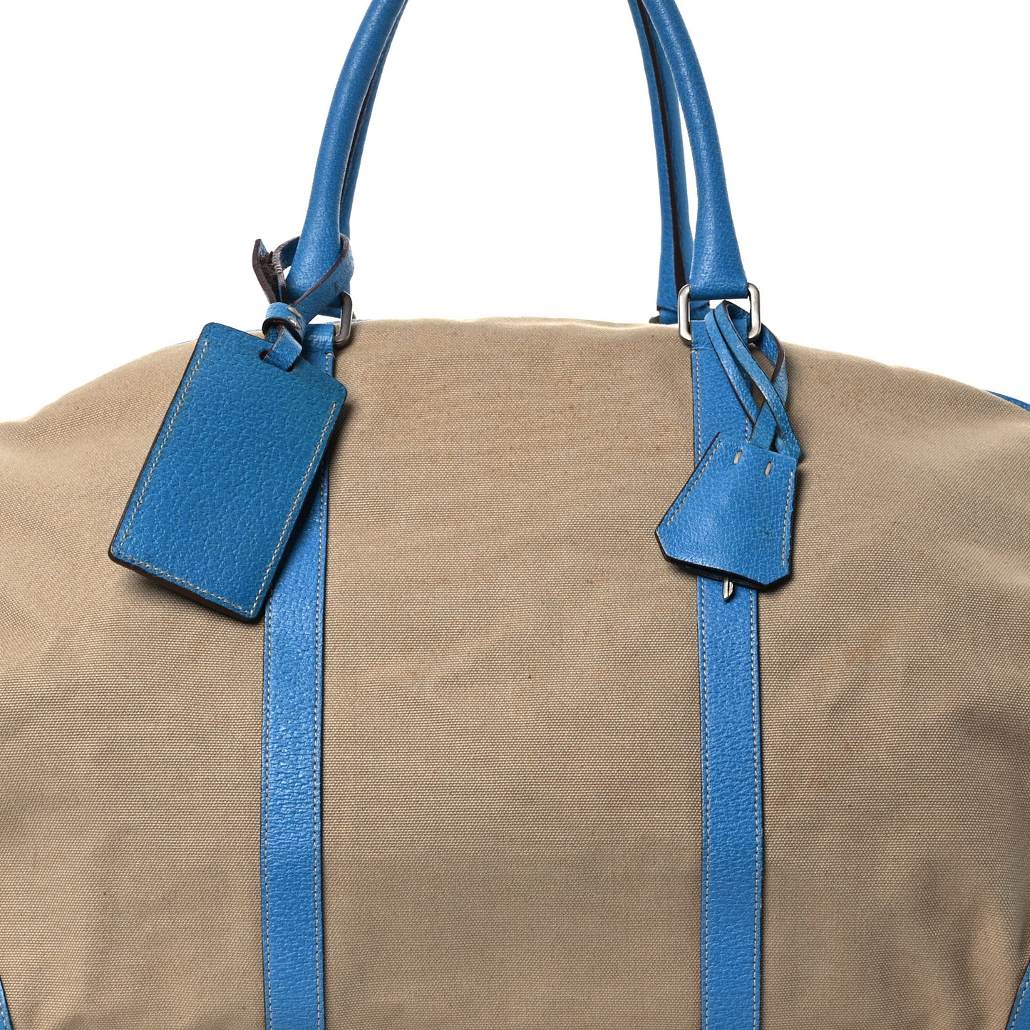 Canvas Calfskin Duffle Beige Blue