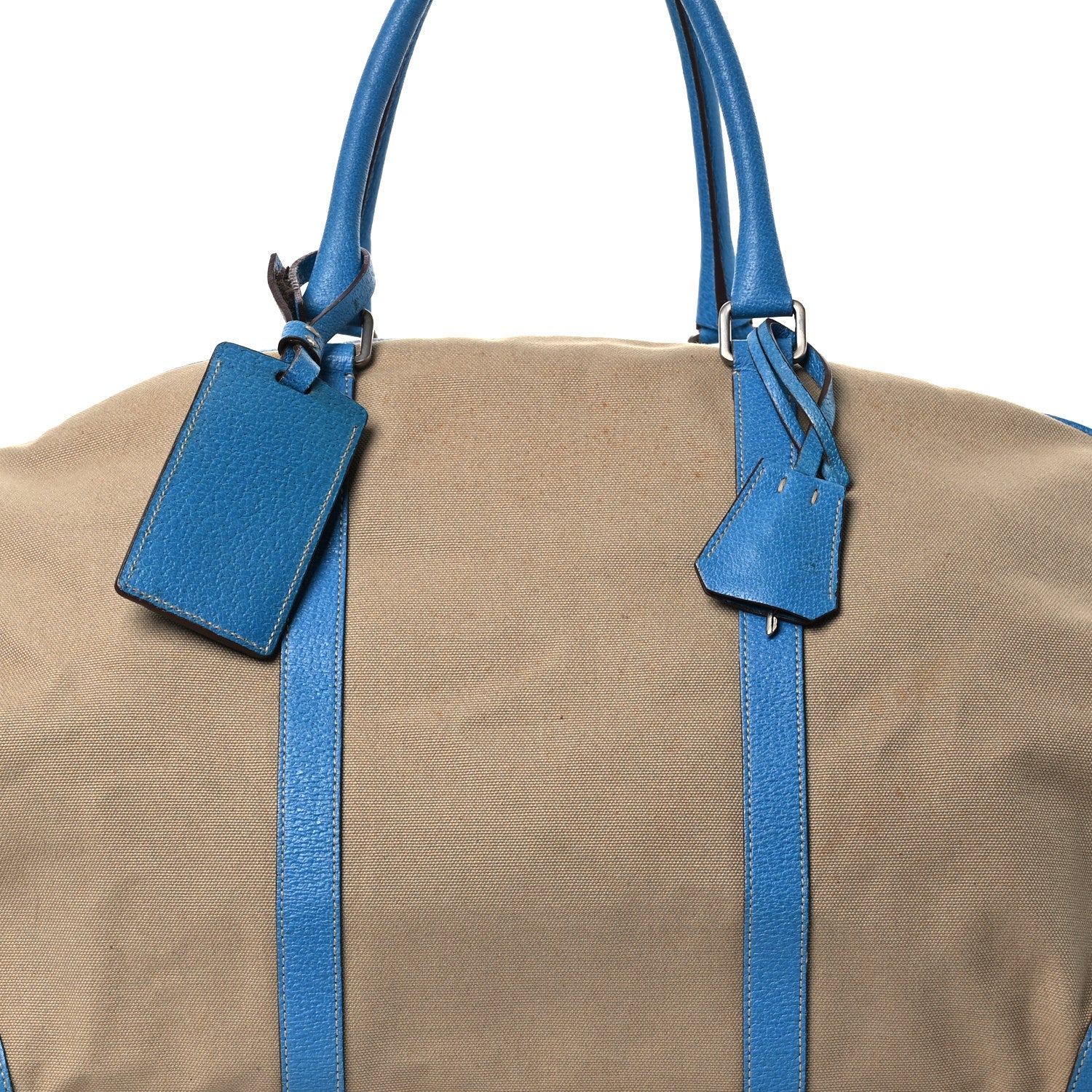 Prada Canvas Calfskin Duffle Beige Blue 8 of 20