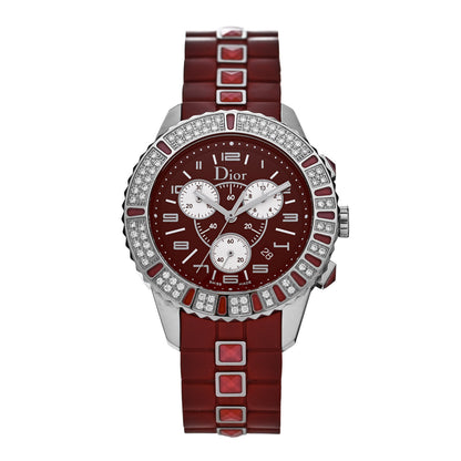 Christian Dior Stainless Steel Diamond Pave Sapphire 38mm Christal Chronograph Quartz Watch Red 1 of 4