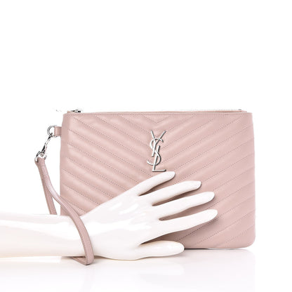 Saint Laurent Calfskin Matelasse Chevron Monogram A5 Wristlet Rose Poudre 2 of 8