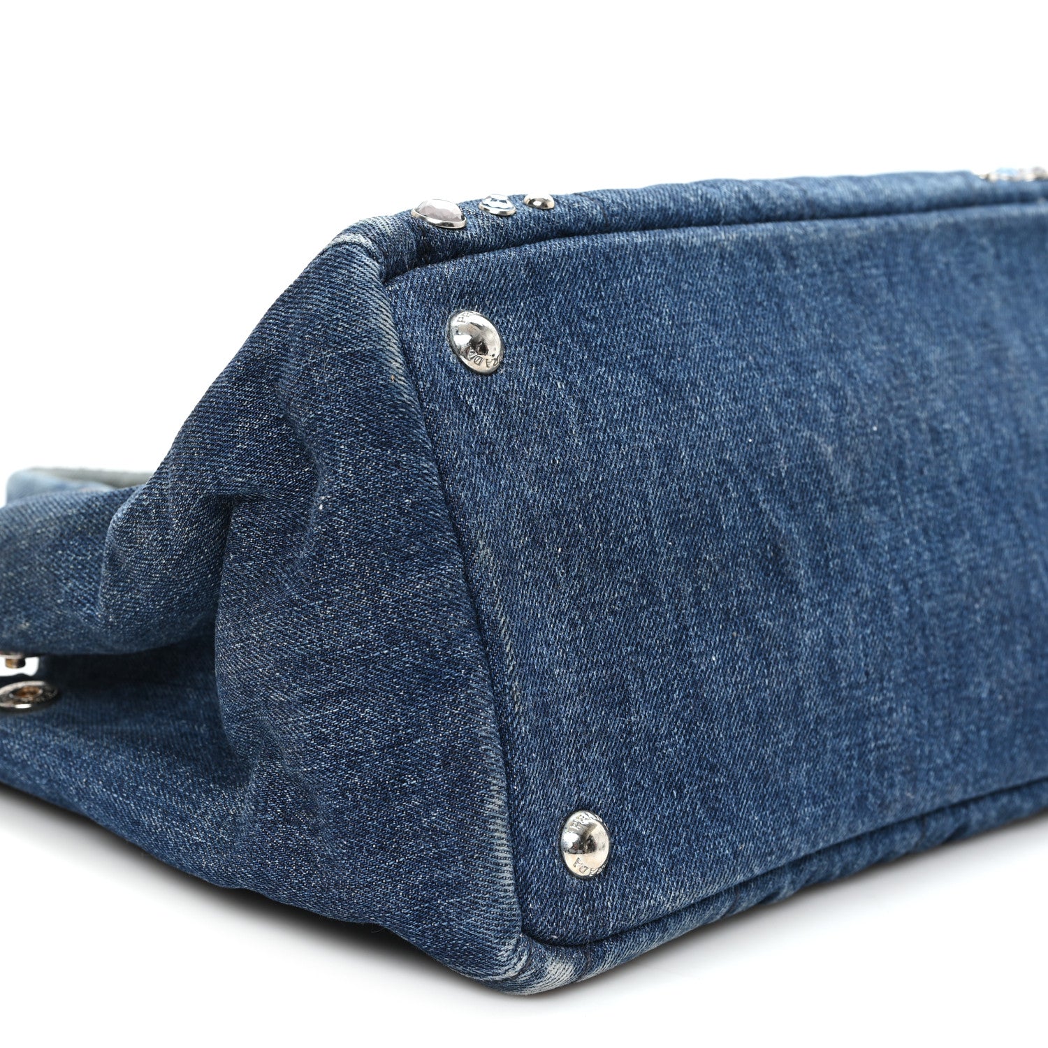 Prada Canapa Denim Crystal Studded Tote Blue 9 of 11