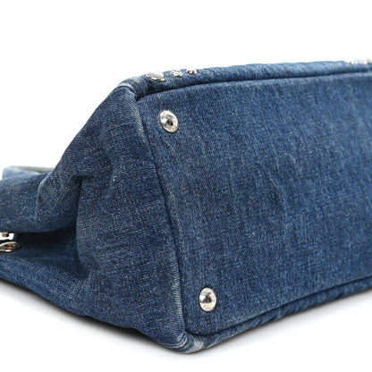 Prada Canapa Denim Crystal Studded Tote Blue 9 of 11