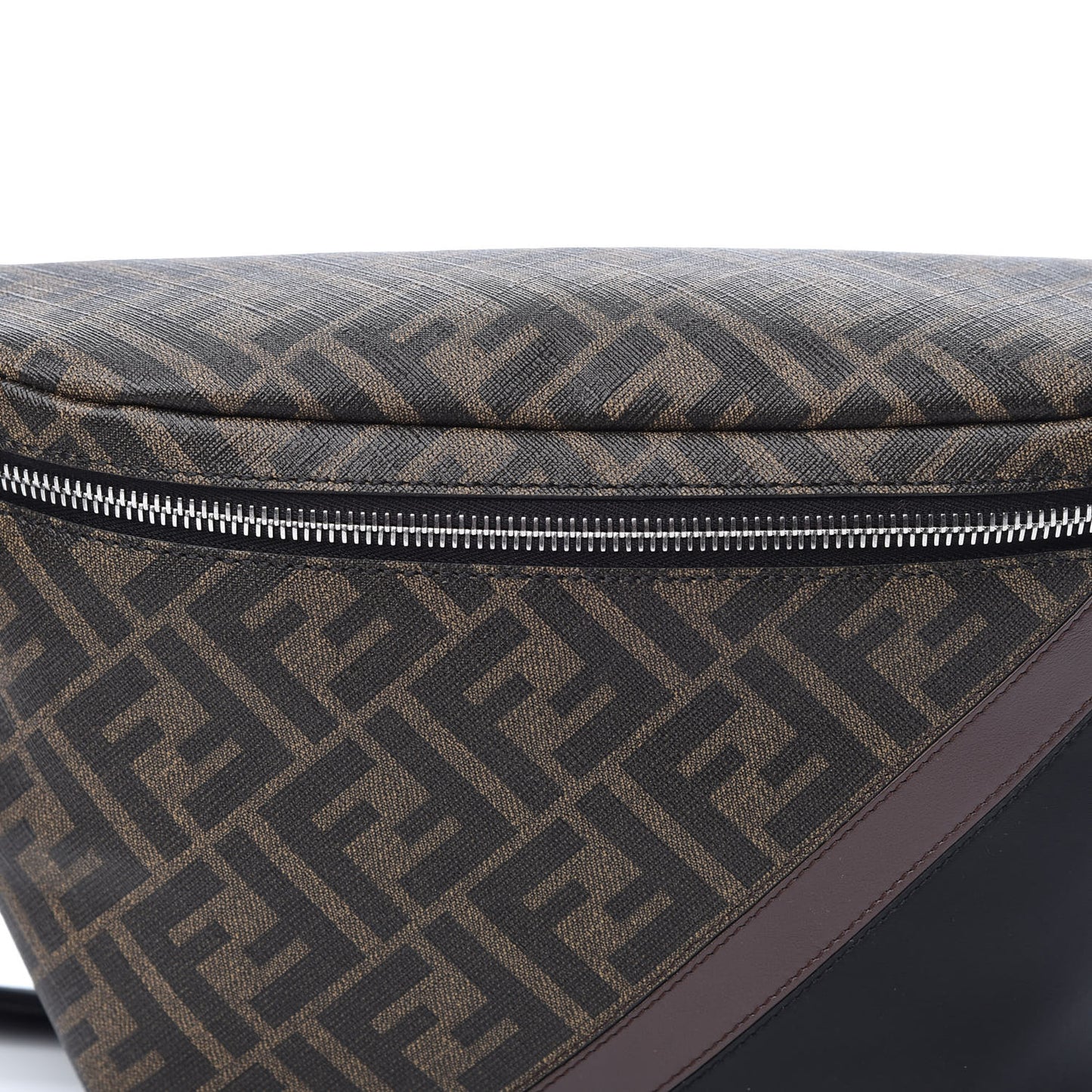 Glazed Fabric Vitello Liberty FF 1974 Diagonal Belt Bag Tobacco Moresco Black
