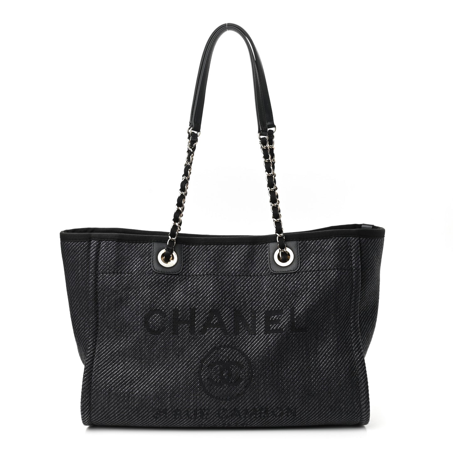 Mixed Fibers Calfskin Small Deauville Tote Black