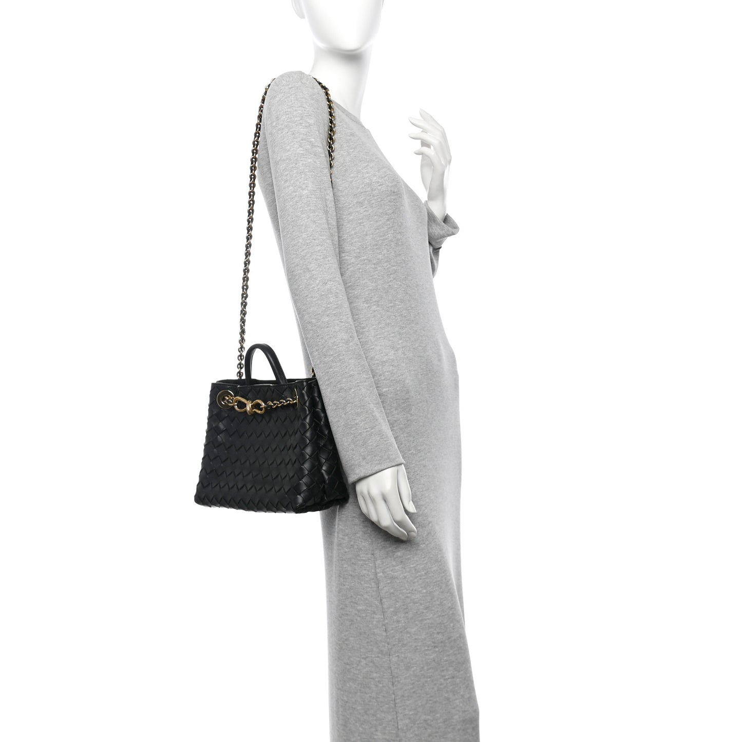Nappa Intrecciato Small Andiamo With Chain Shoulder Bag Black