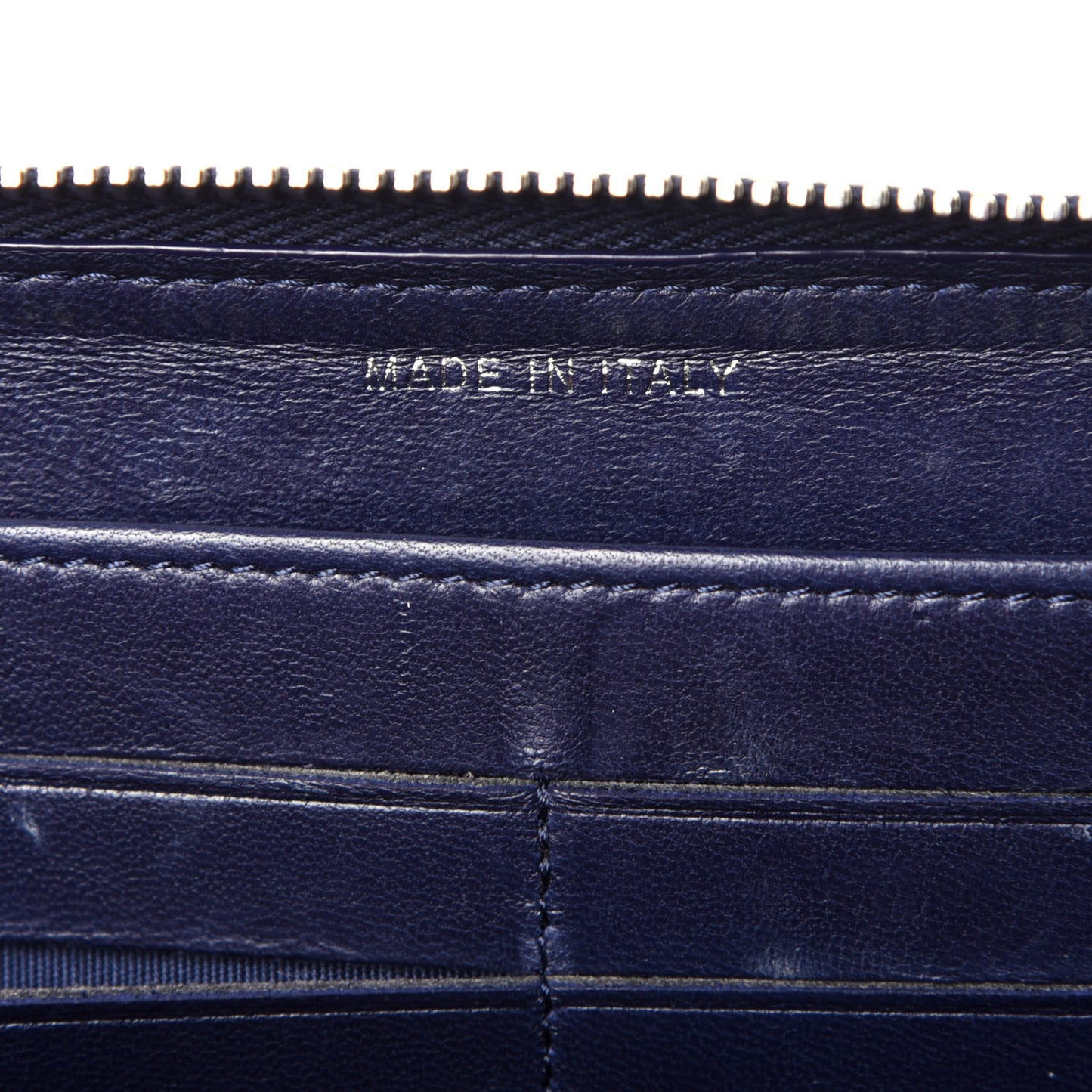 Woven Lambskin Quilted Large Zip Around Wallet Navy