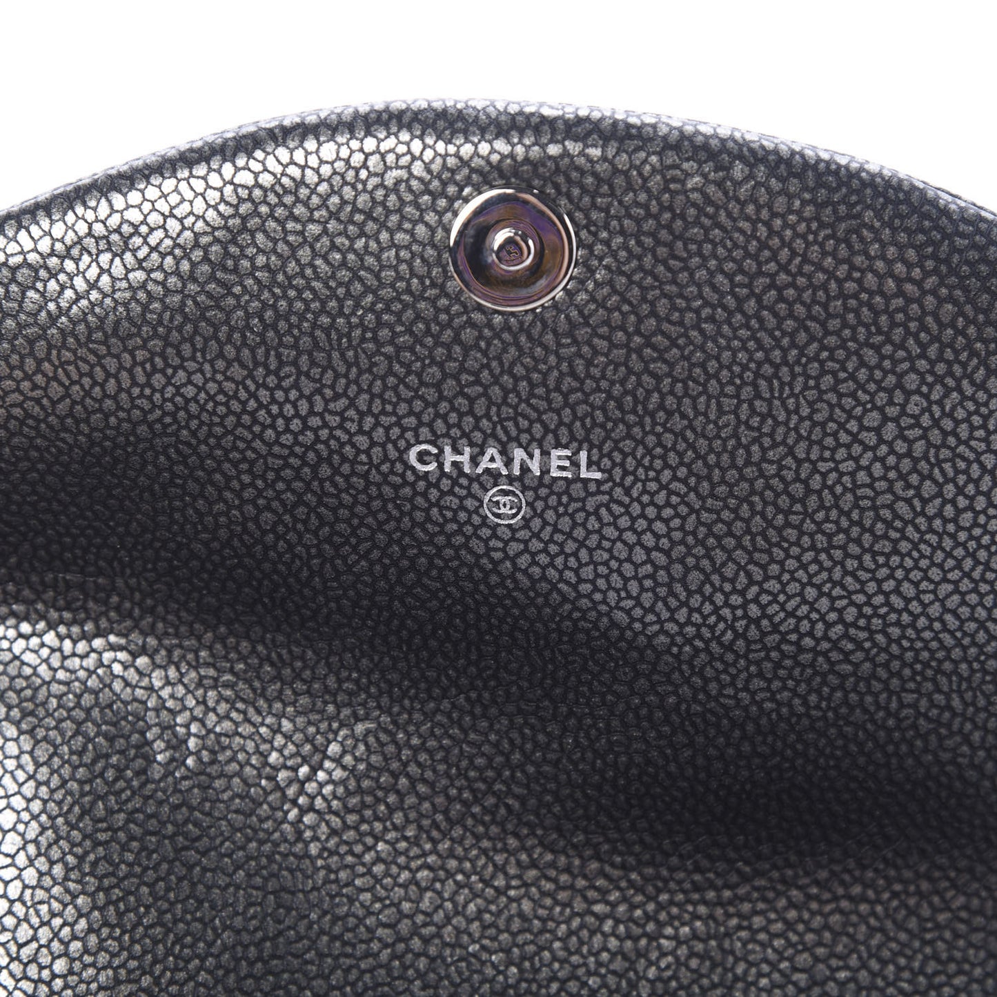Metallic Caviar Half Moon Wallet On Chain WOC Dark Silver