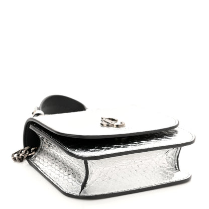Jimmy Choo Metallic Calfskin Snakeskin Embossed Varenne Top Handle Satchel Silver 4 of 10