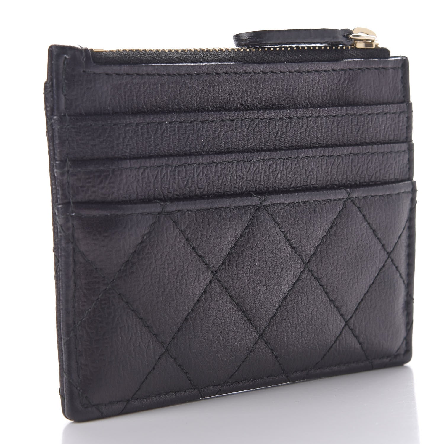 Chanel Letter Calfskin Embossed Quilted CC Zip Card Holder Black 3 of 8