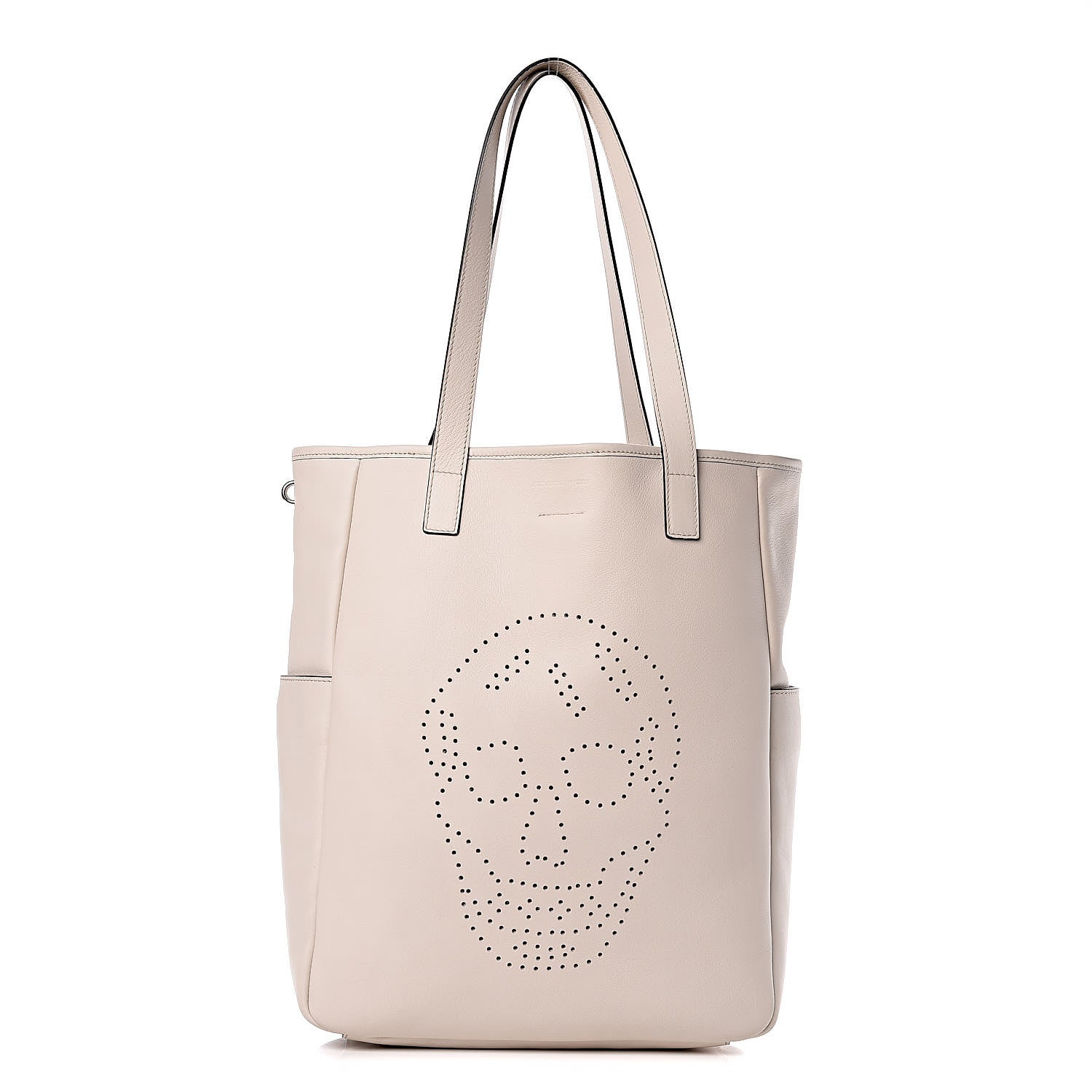 Alexander McQueen Calfskin Skull Perforated Tote Off White 1 of 14