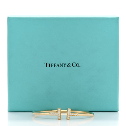 Tiffany 18K Yellow Gold Diamond T Wire Bracelet 4 of 4