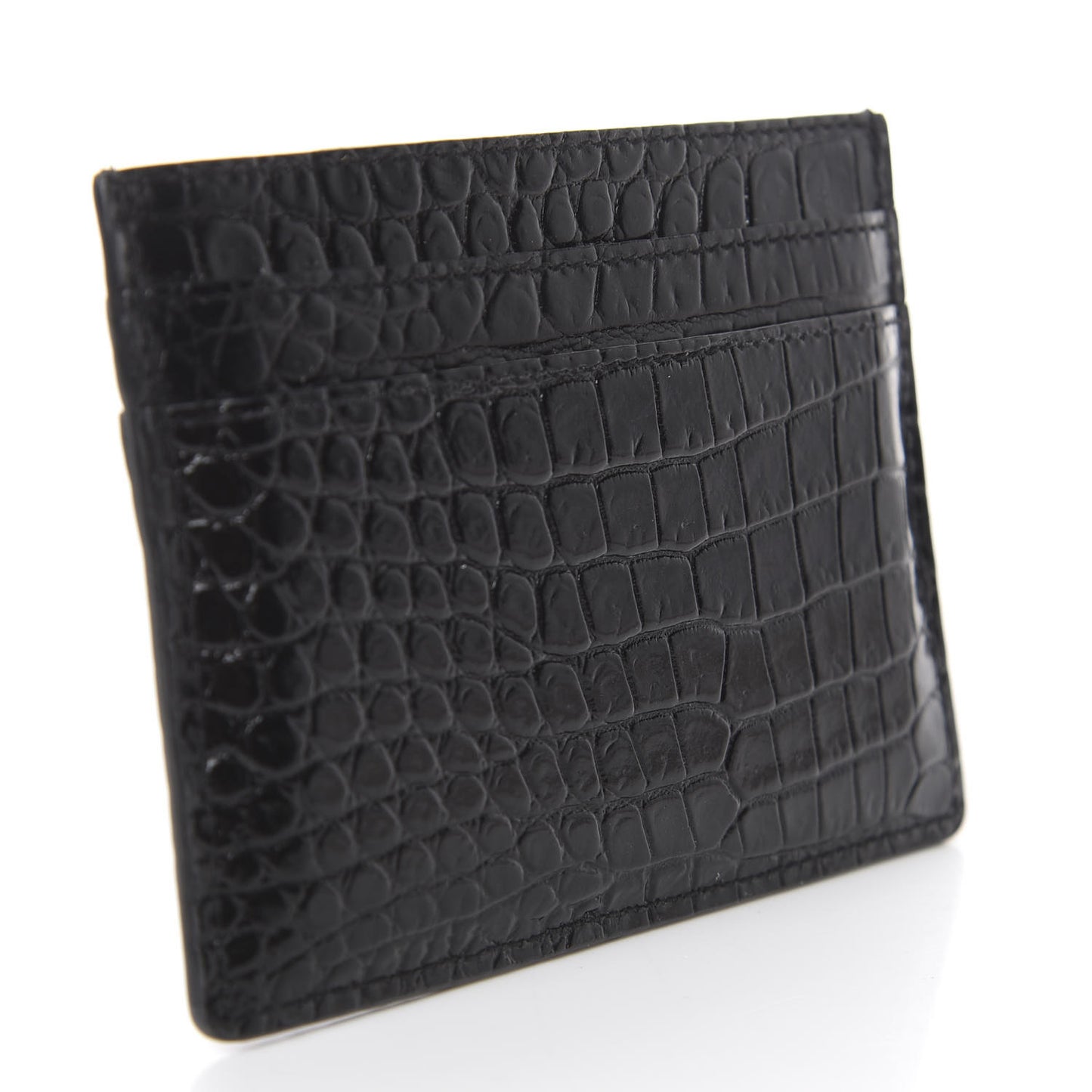 Calfskin Crocodile Embossed Monogram Credit Card Case Black