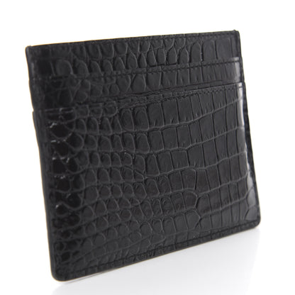 Saint Laurent Calfskin Crocodile Embossed Monogram Credit Card Case Black 3 of 7