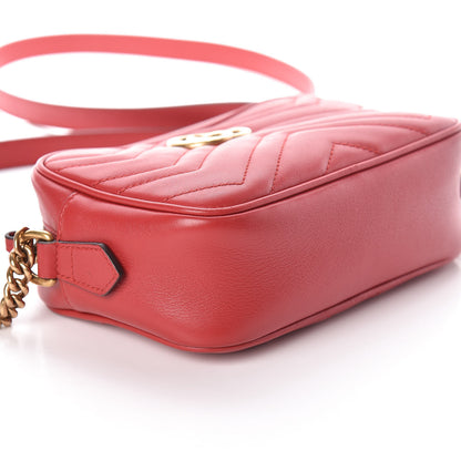 Gucci Calfskin Matelasse Mini GG Marmont Chain Shoulder Bag Hibiscus Red 9 of 10
