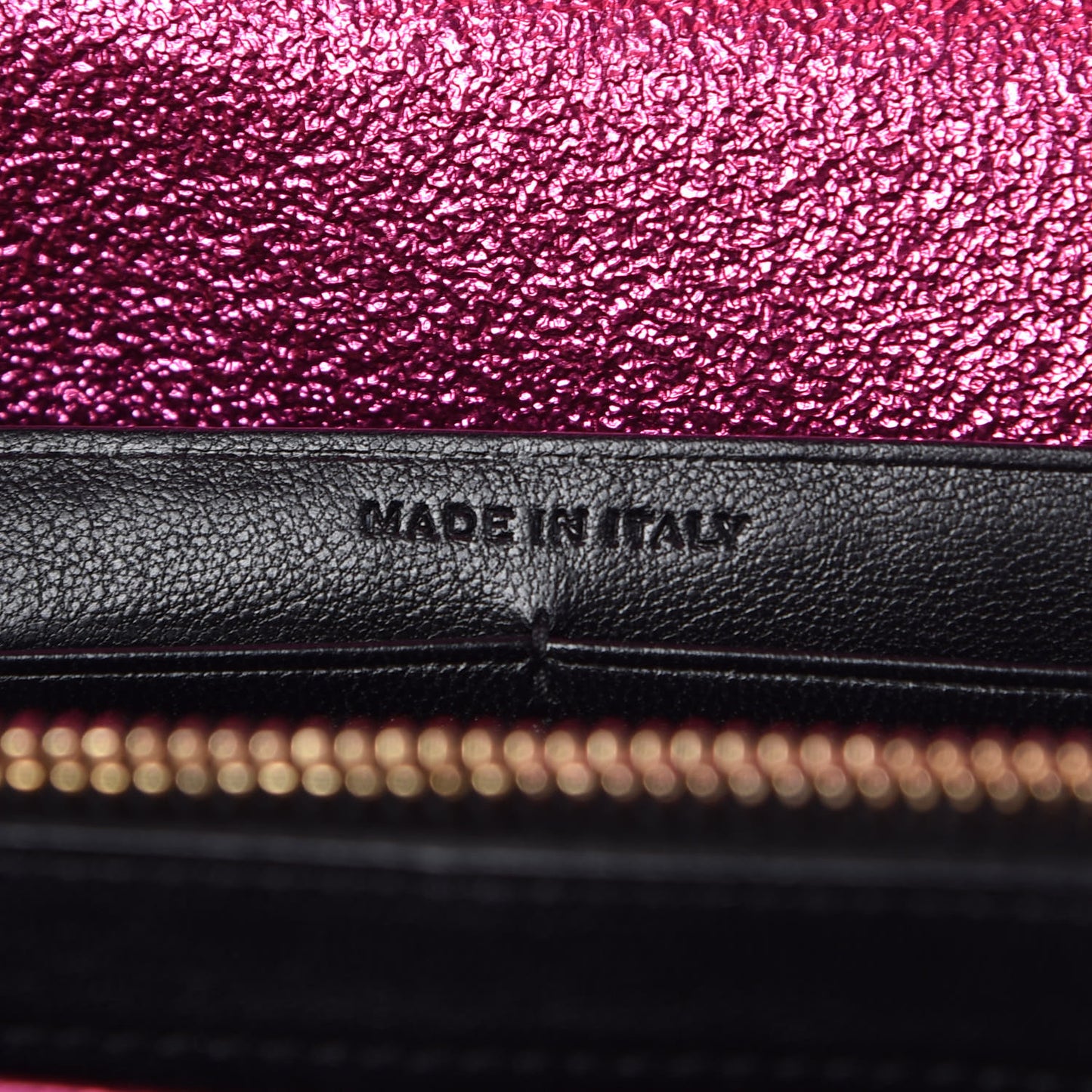 Metallic Crackled Calfskin Matelasse Chevron Monogram Chain Wallet Fuchsia