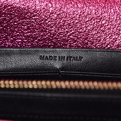 Saint Laurent Metallic Crackled Calfskin Matelasse Chevron Monogram Chain Wallet Fuchsia 6 of 11