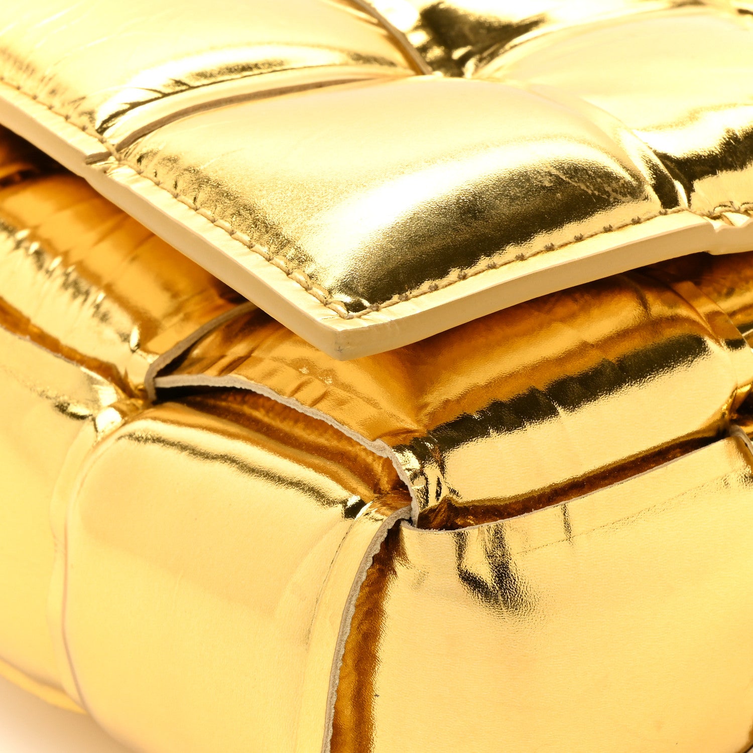 Bottega Veneta Mirror Lambskin Maxi Intreccio Padded Cassette Crossbody Bag Gold 11 of 13