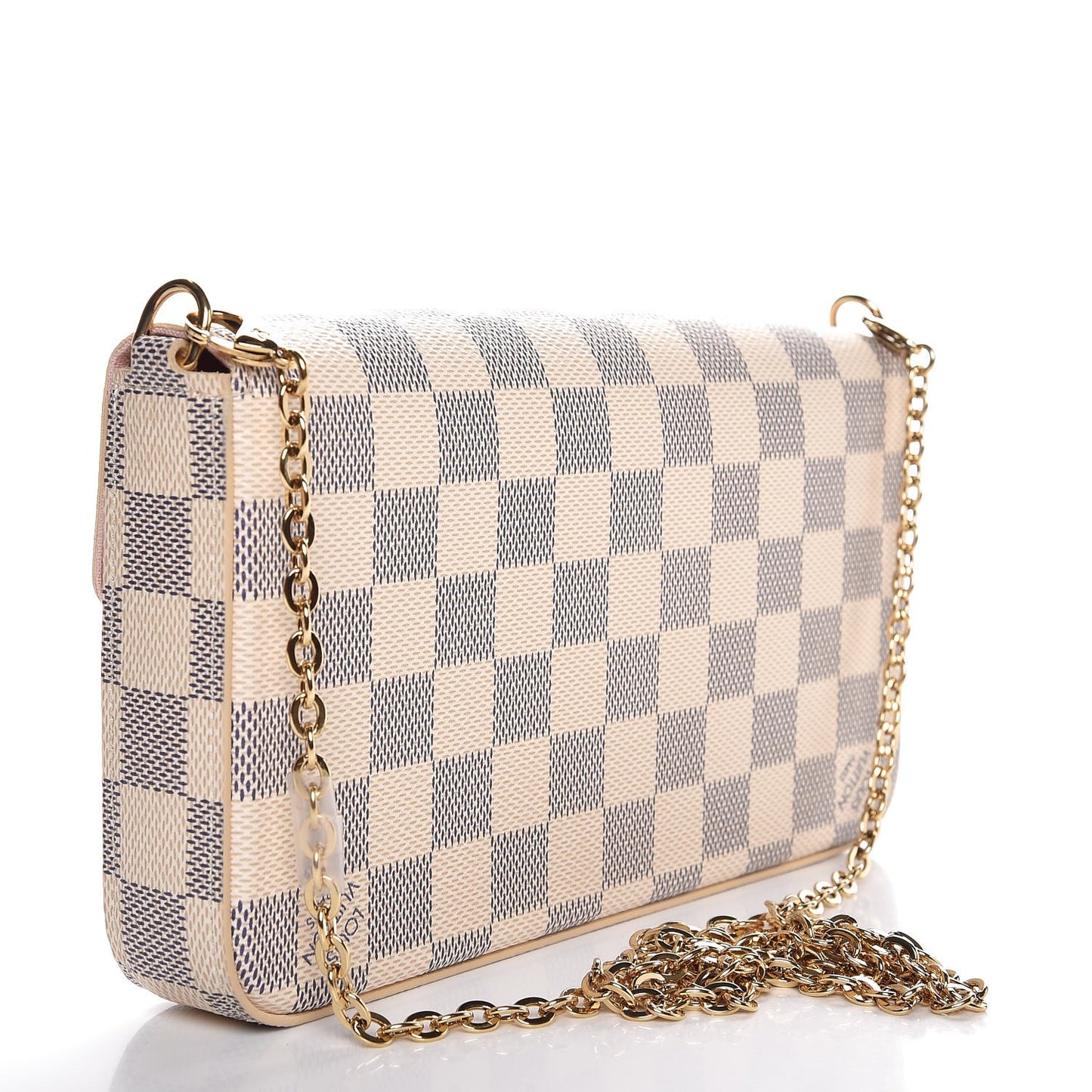 Damier Azur Pochette Felicie Chain Wallet Rose Ballerine