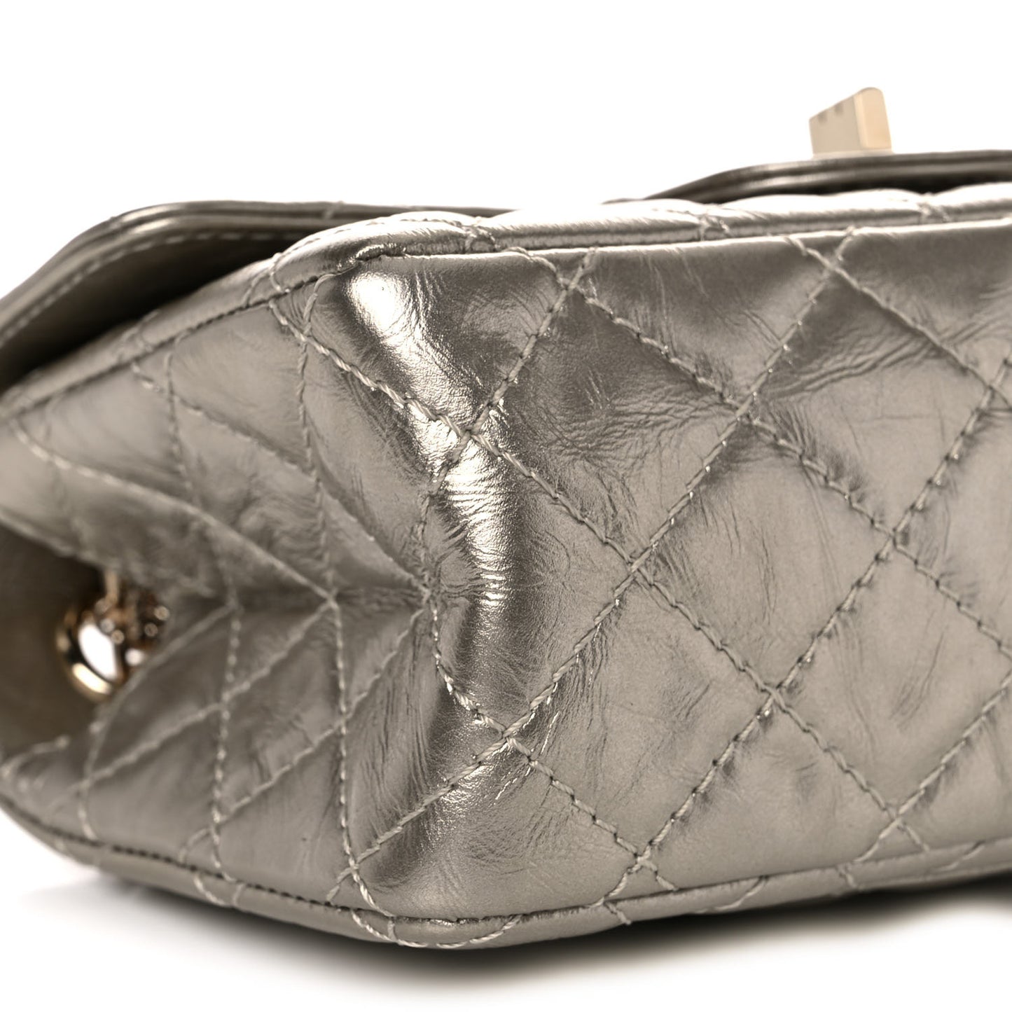 Metallic Aged Calfskin Quilted 2.55 Reissue Mini Flap Light Gold