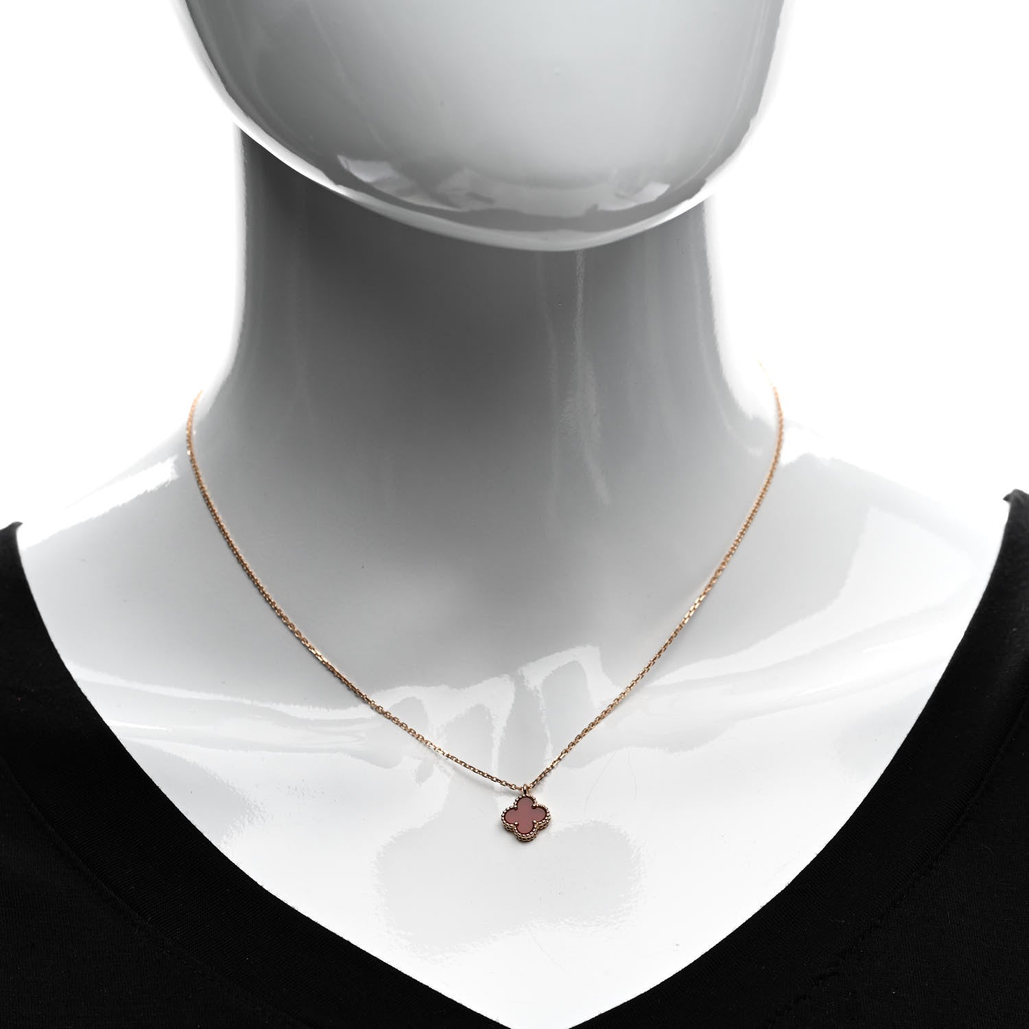 Van Cleef & Arpels 18K Rose Gold Carnelian Sweet Alhambra Pendant Necklace 2 of 5