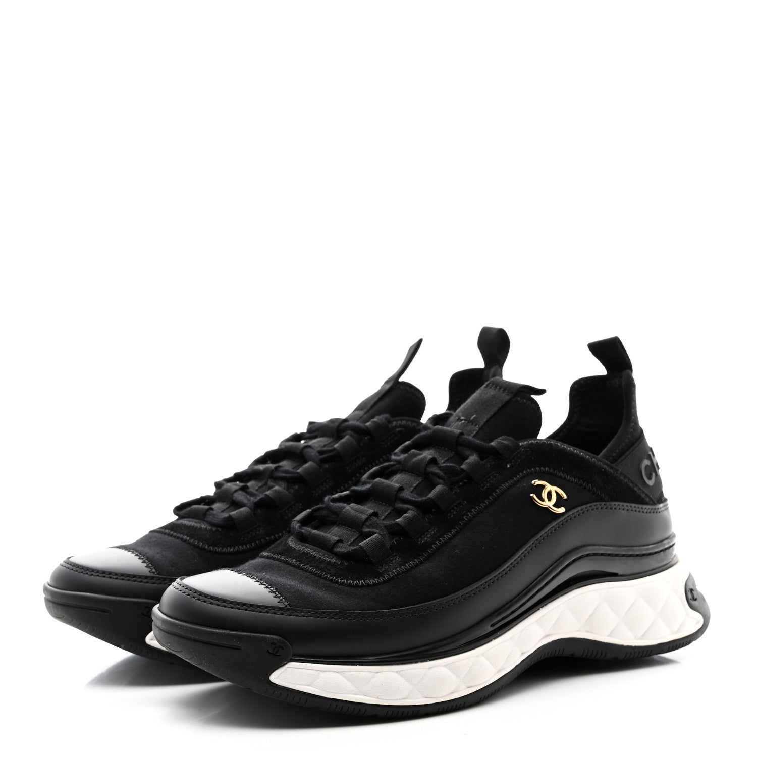 Chanel Velvet Calfskin Mixed Fibers CC Sneakers 39 Black 3 of 9