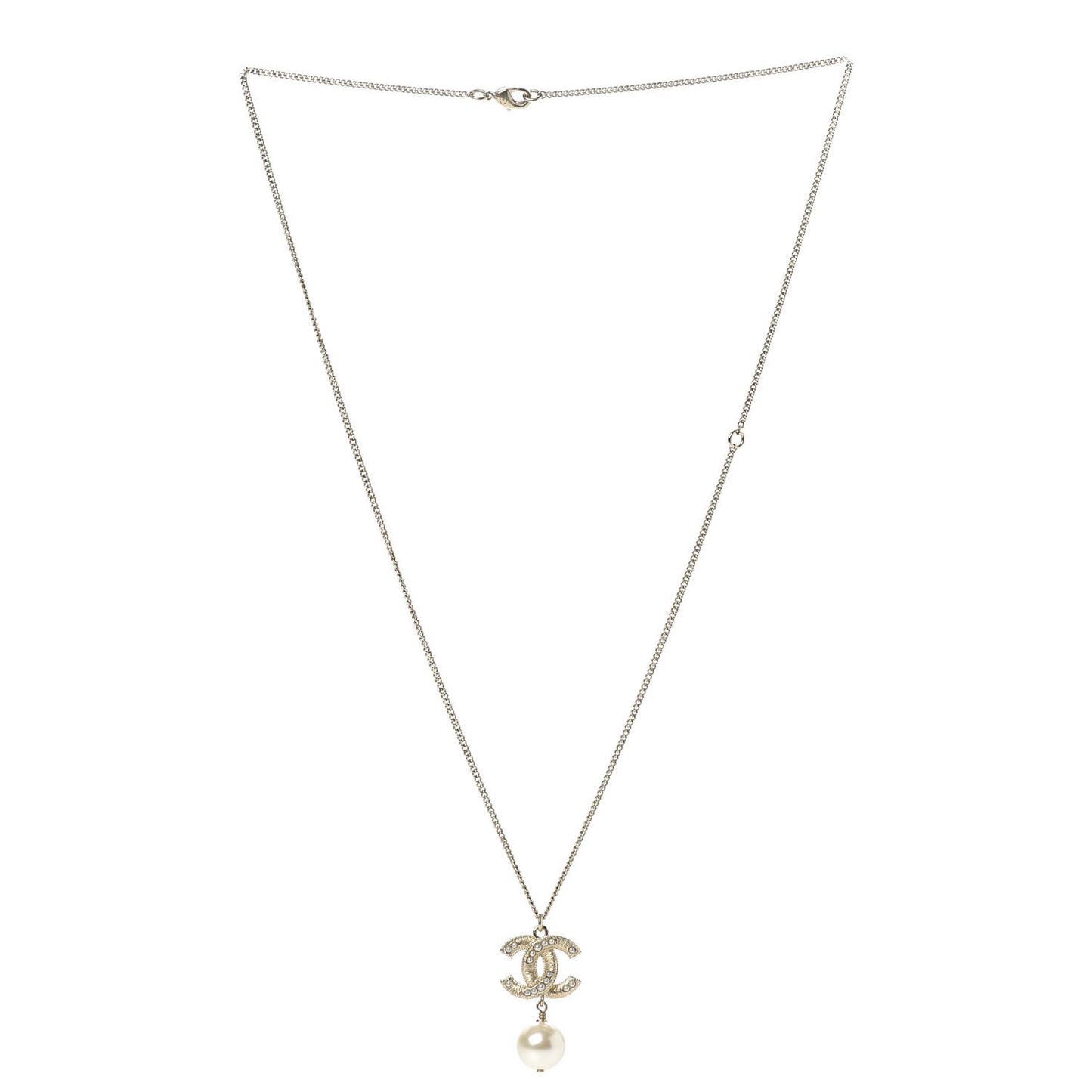 Pearl CC Drop Necklace Gold