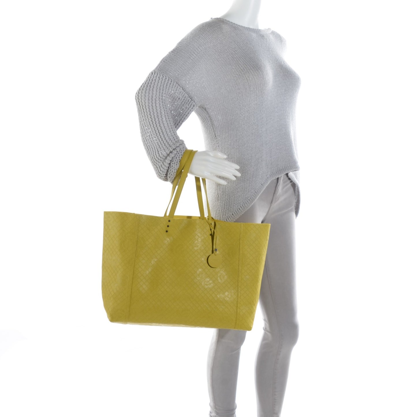 Calfskin Intrecciomirage Intarsio Large Tote Lime