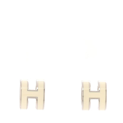 Hermes Palladium Lacquered Mini Pop H Earrings White 1 of 6
