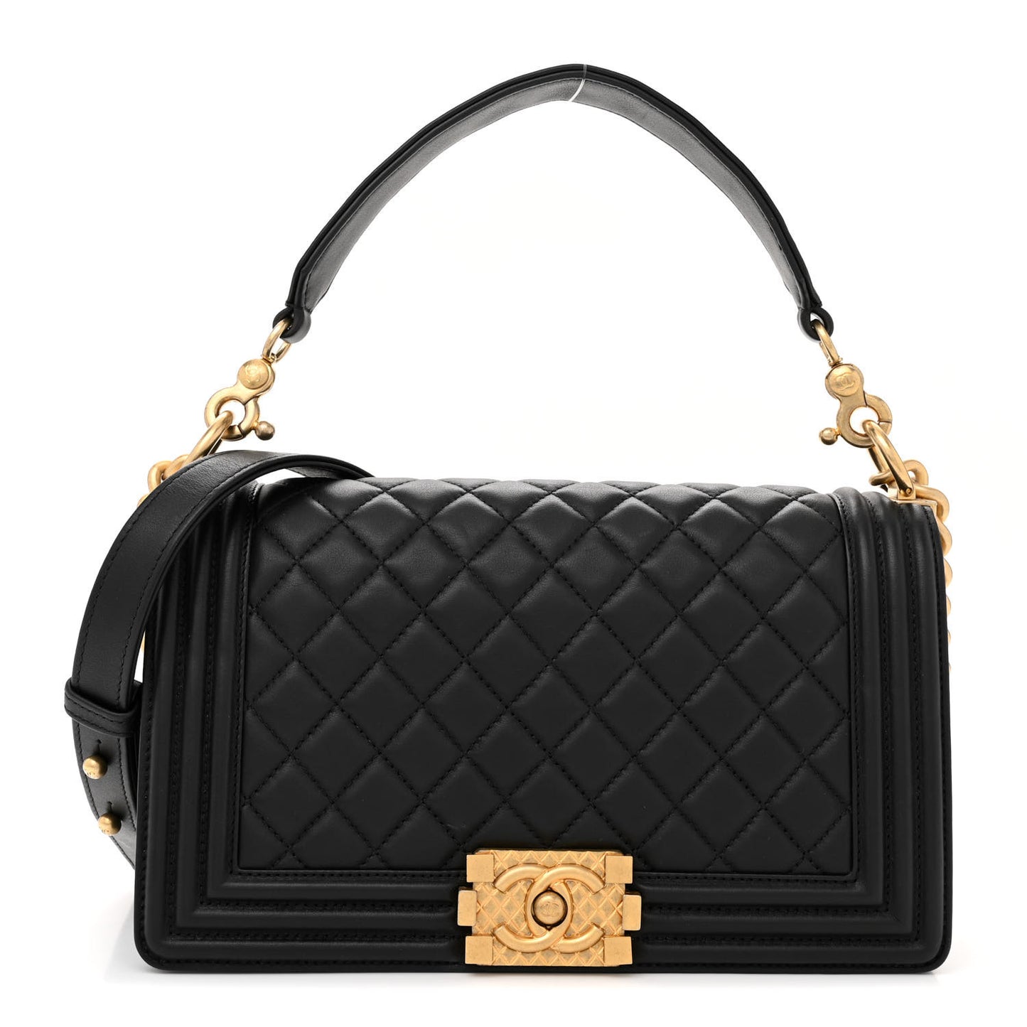 Calfskin Medium Boy Logo Top Handle Flap Black