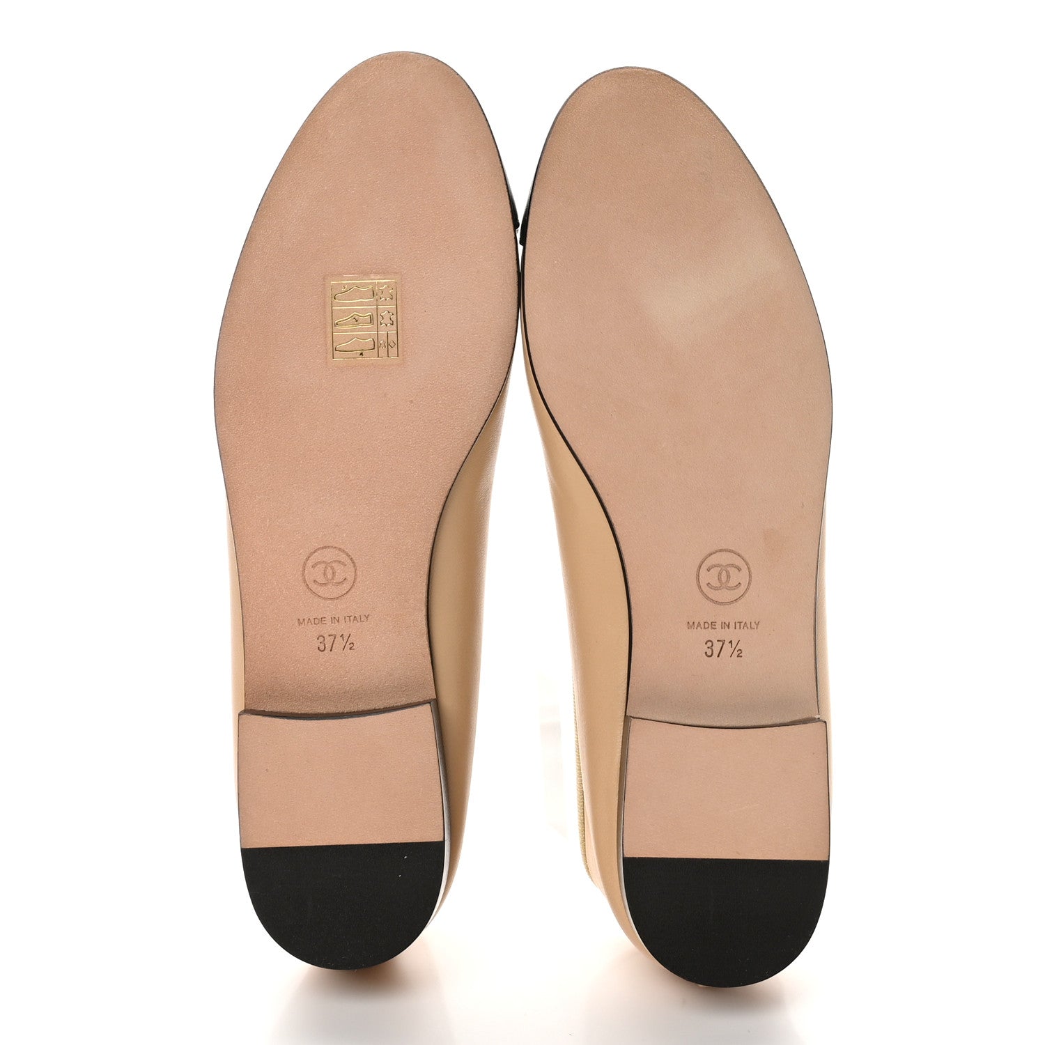 Chanel Lambskin Cap Toe CC Ballerina Flats 37.5 Beige Black 6 of 10