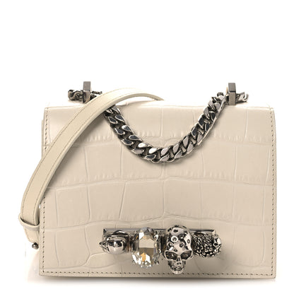 Alexander McQueen Calfskin Crocodile Embossed Jeweled Shoulder Bag White 2 of 19