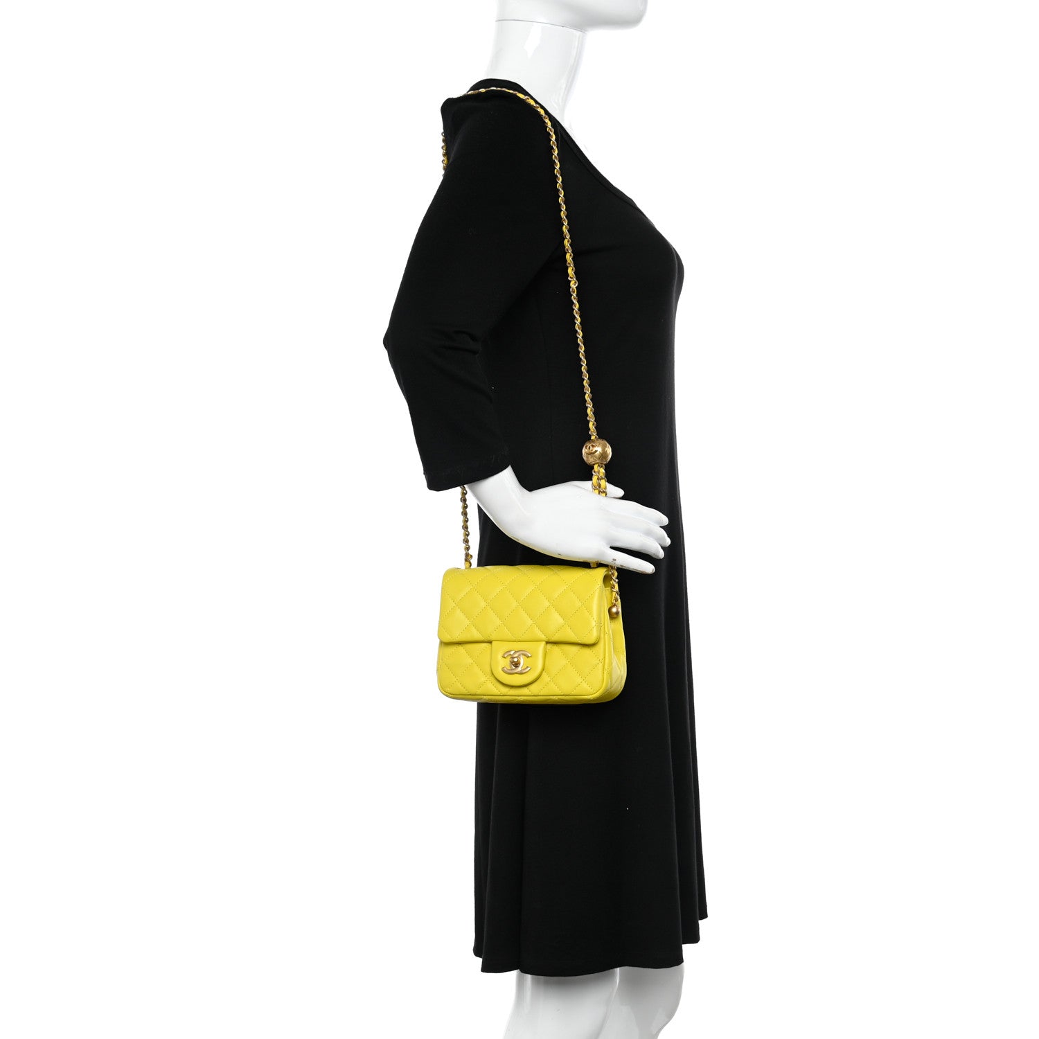 Chanel Lambskin Quilted Mini Pearl Crush Flap Yellow 2 of 10