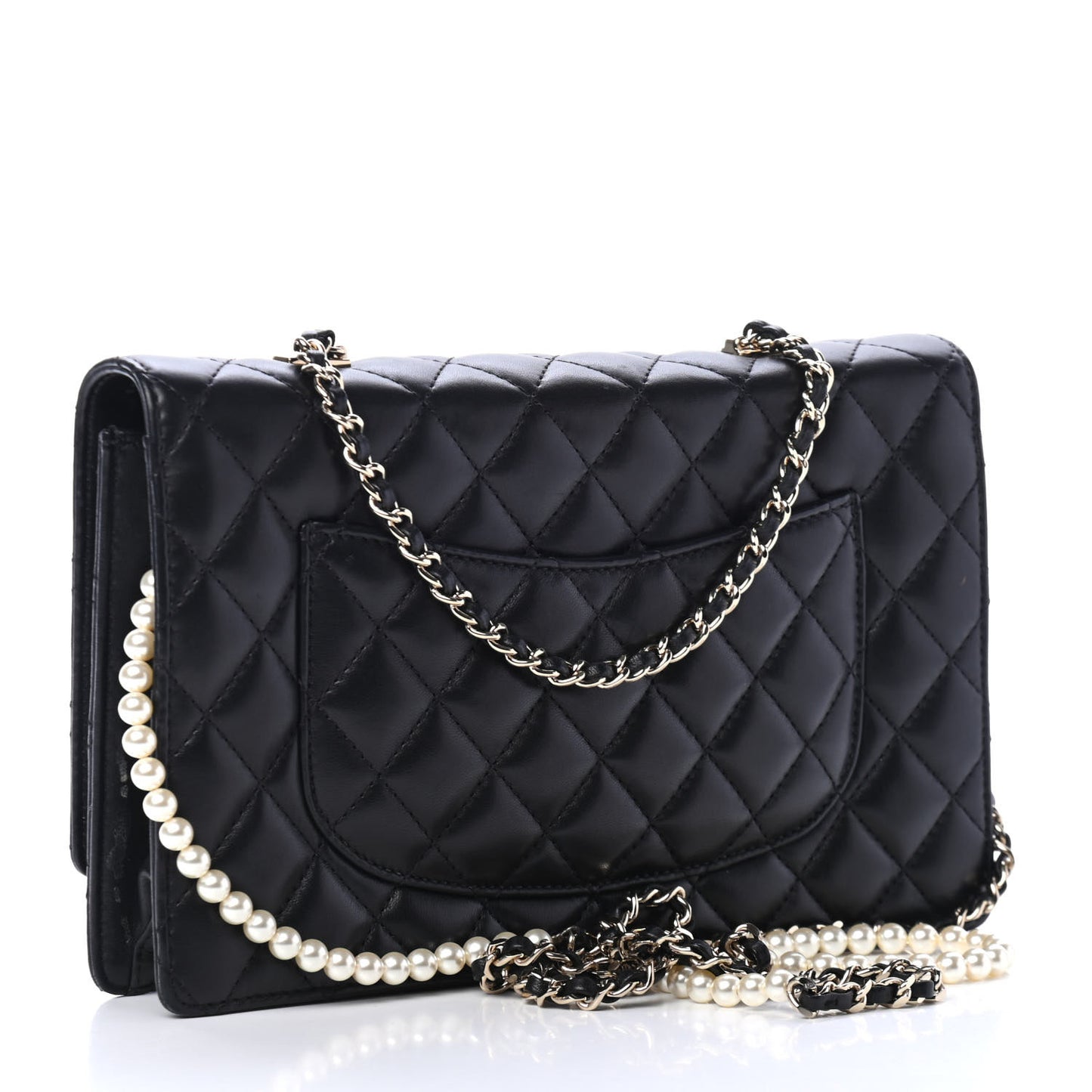 Lambskin Quilted Fantasy Pearl Flap Black