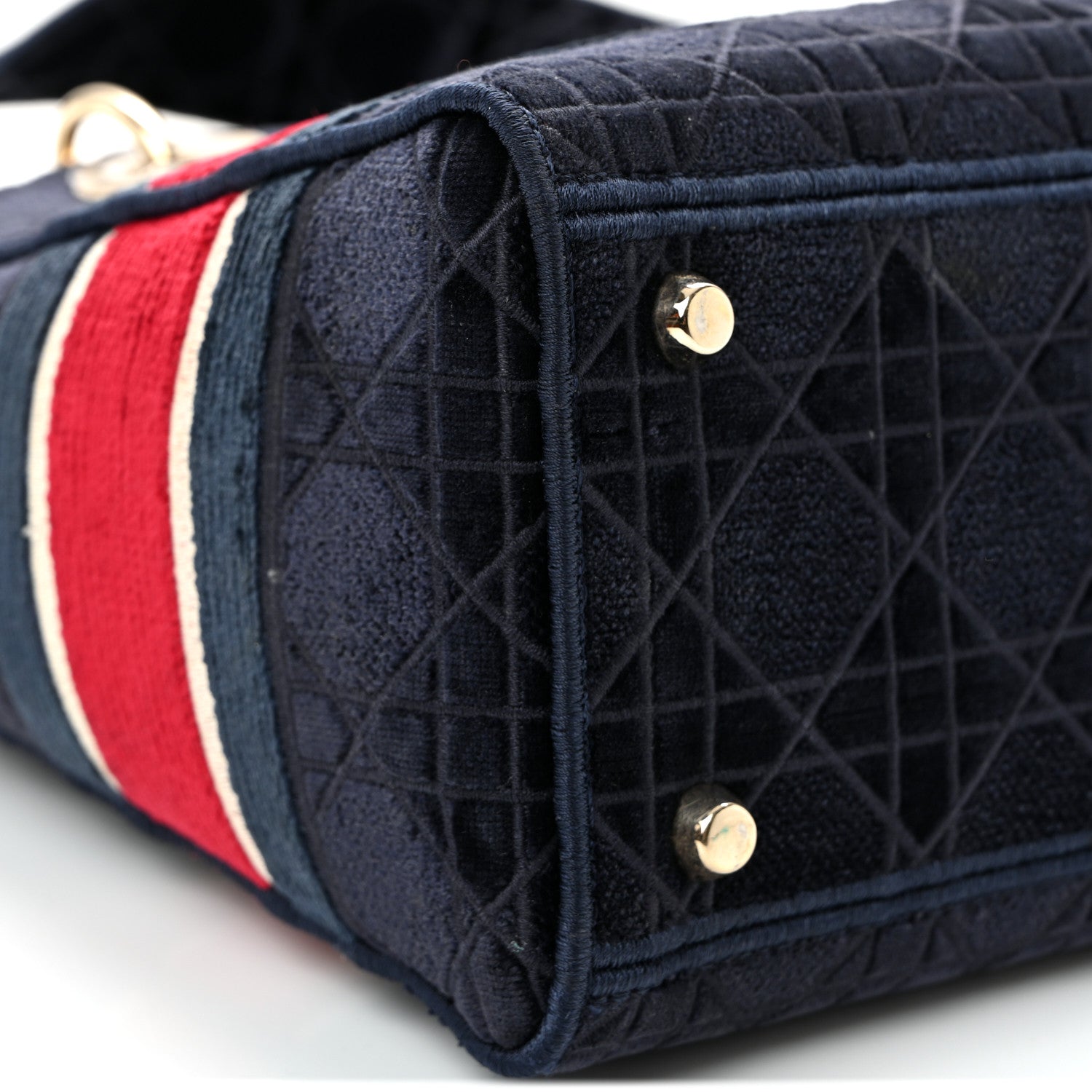 Christian Dior Velvet Cannage Medium Lady D-Lite Blue Red White 9 of 10