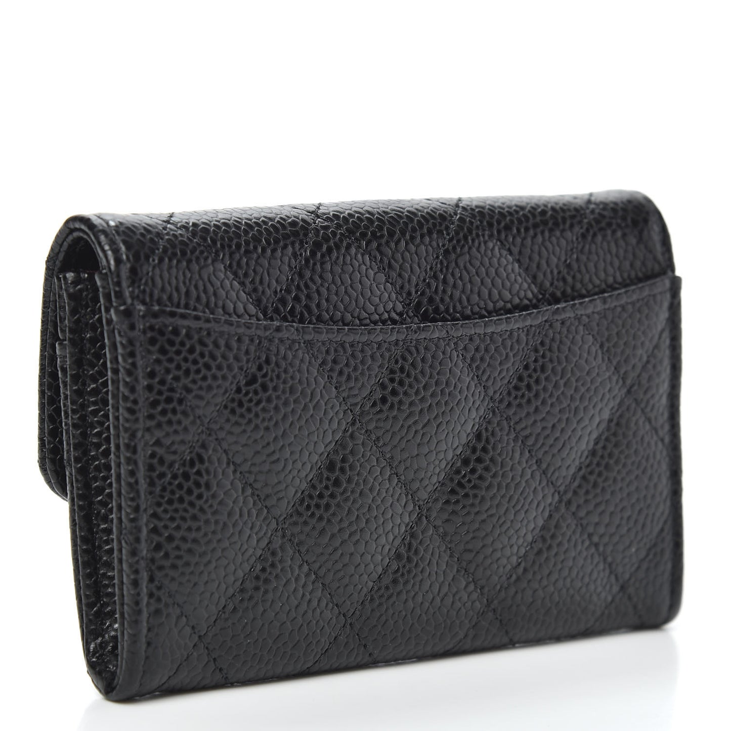 Caviar Quilted Flap Card Holder Wallet Black