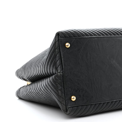 Chanel Wrinkled Lambskin Chevron Quilted Large Surpique Tote Black 10 of 12