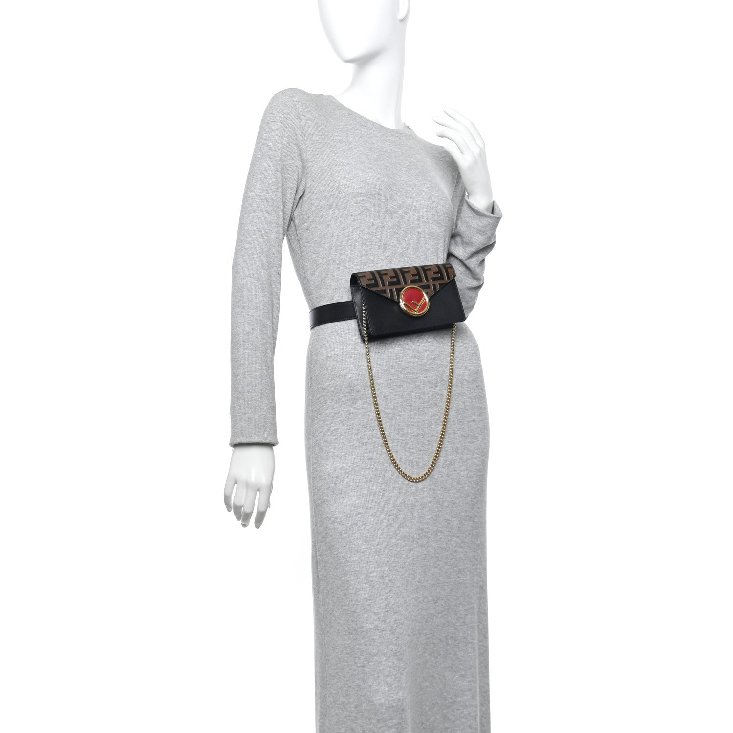 Fendi Vitello Liberty F is Fendi Bi-Color FF 1974 Embossed Envelope Belt Bag Maya Black 2 of 11