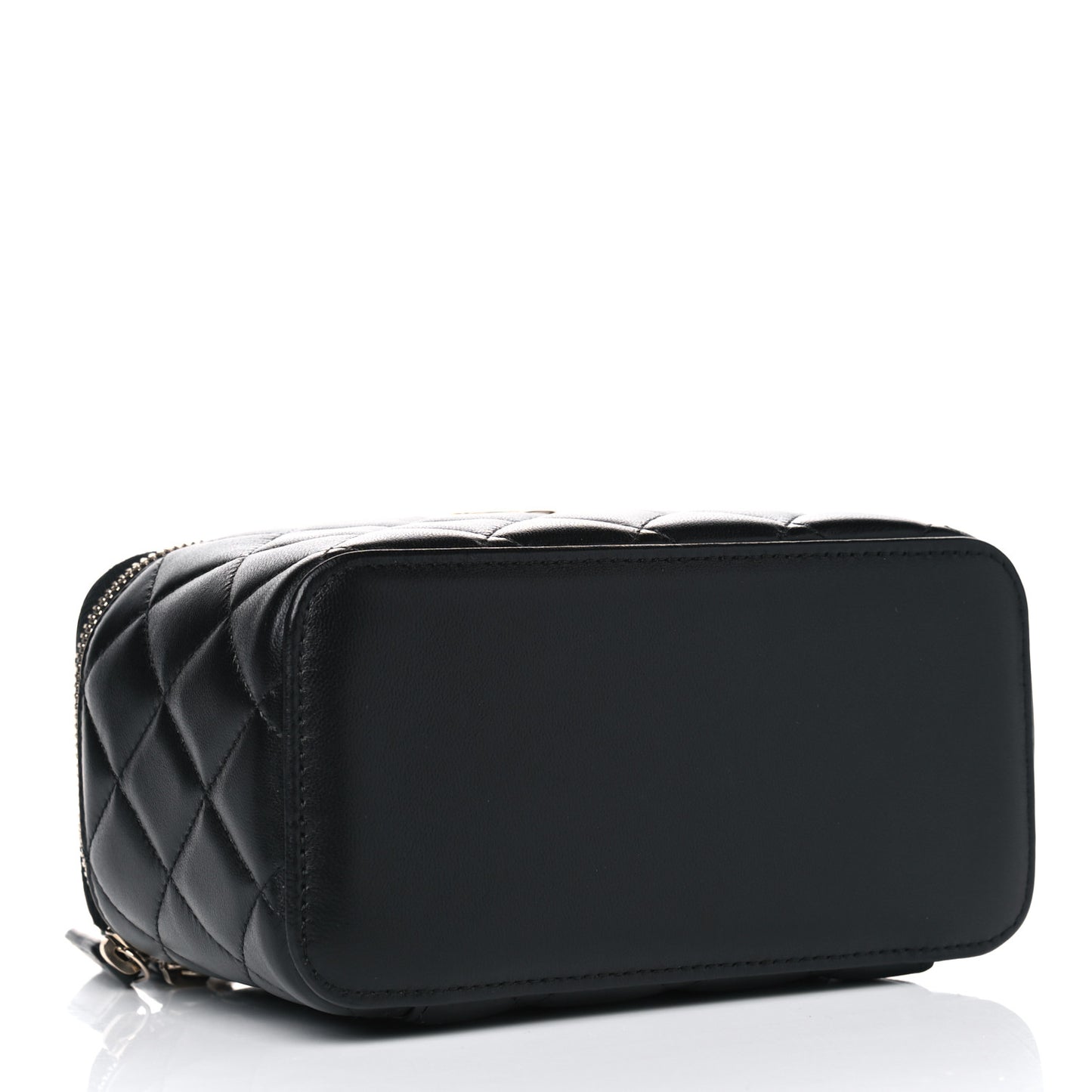 Lambskin Quilted Small Top Handle Vanity Case With Chain Black