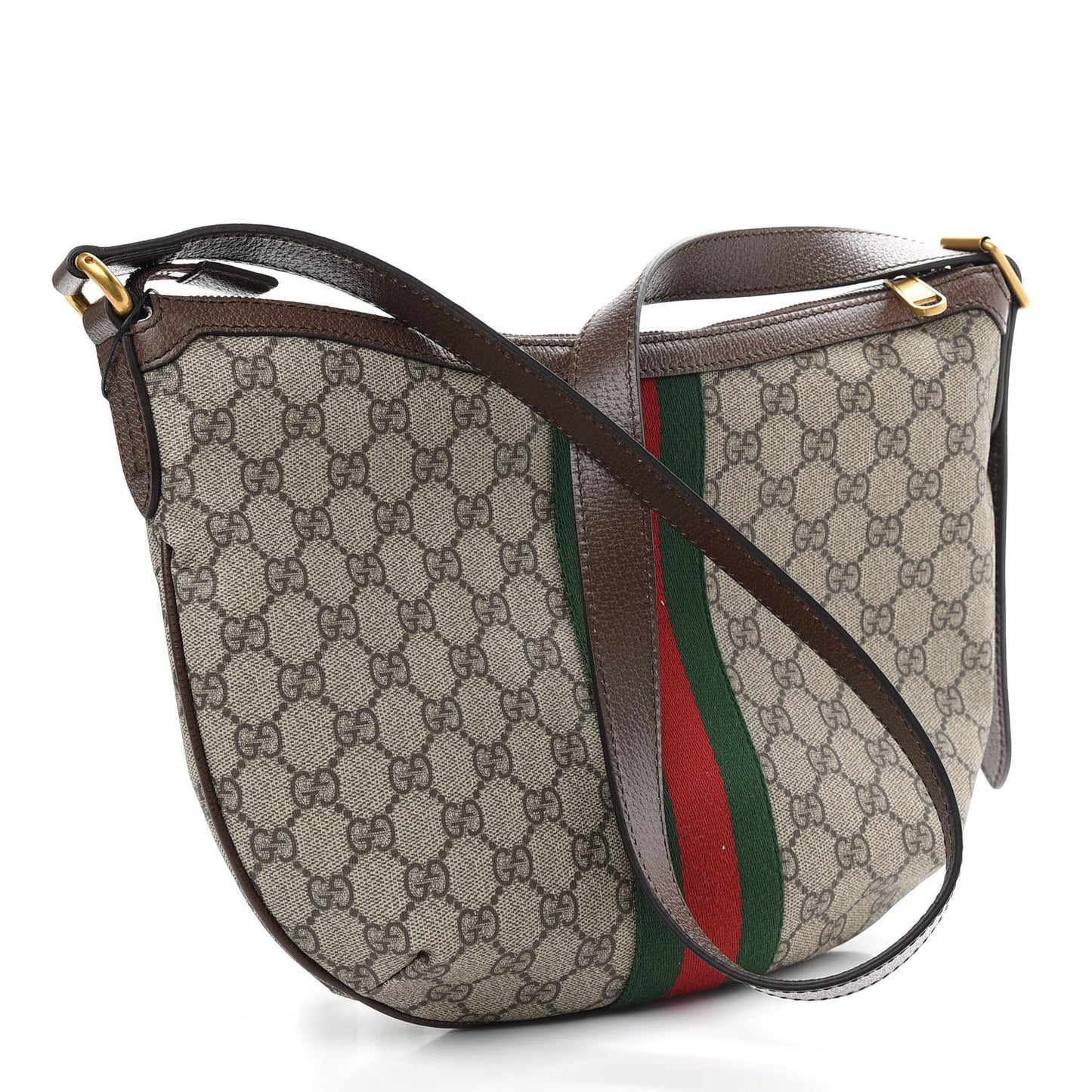 GG Supreme Monogram Web Small Ophidia Half Moon Hobo Brown