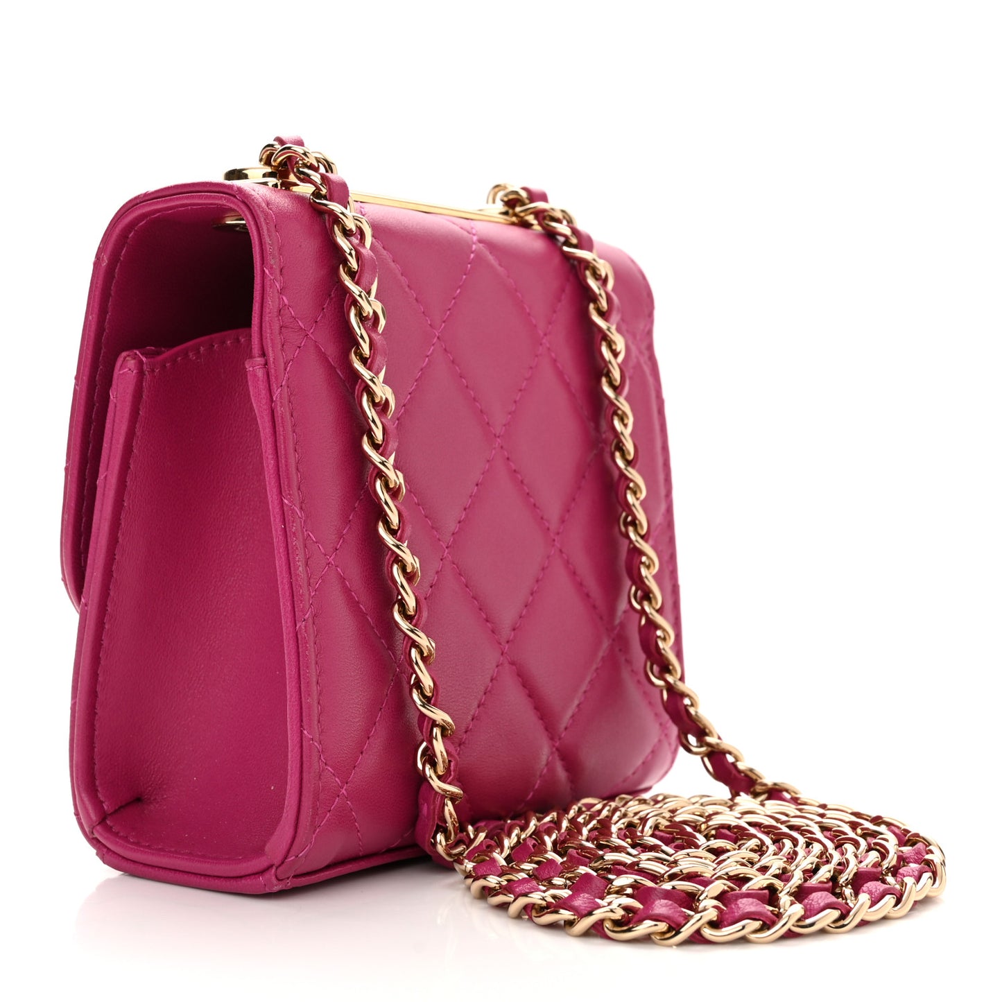 Lambskin Quilted Mini Trendy CC Clutch With Chain Fuchsia